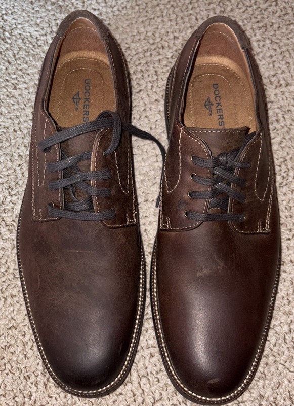 Dockers Oxford Shoes, Men’s Sz 9.5M, Brown 90-36213.Rugged leather.