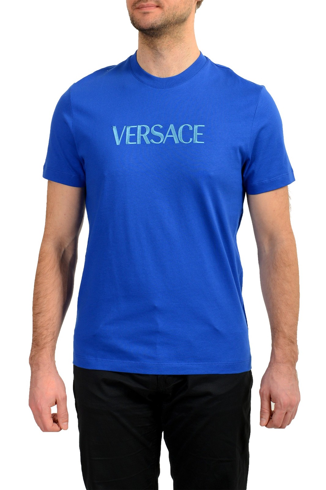 Мужская синяя футболка с вышивкой логотипа Versace с коротким рукавом US XS IT 46 37090₽