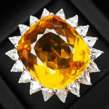 Dazzling Honey Yellow Citrine 25.15Ct 925 Sterling Silver Rose Gold Halo Rings