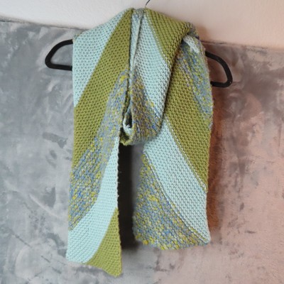 ROYAL ROBBINS Scarf Aqua Blue Olive Green Striped Knit Wool Blend Warm x  80