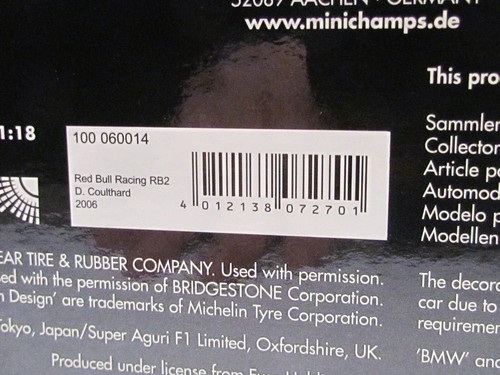 MINICHAMPS / F1 - 2006 REDBULL RB2 - DAVID COULTHARD - 1/18 SCALE MODEL CAR - Imagen 5 de 8
