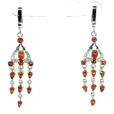 Silver Earrings Coral Genuine Natural Gems Solid Sterling Drop Dangle Design - Image 1 of 4