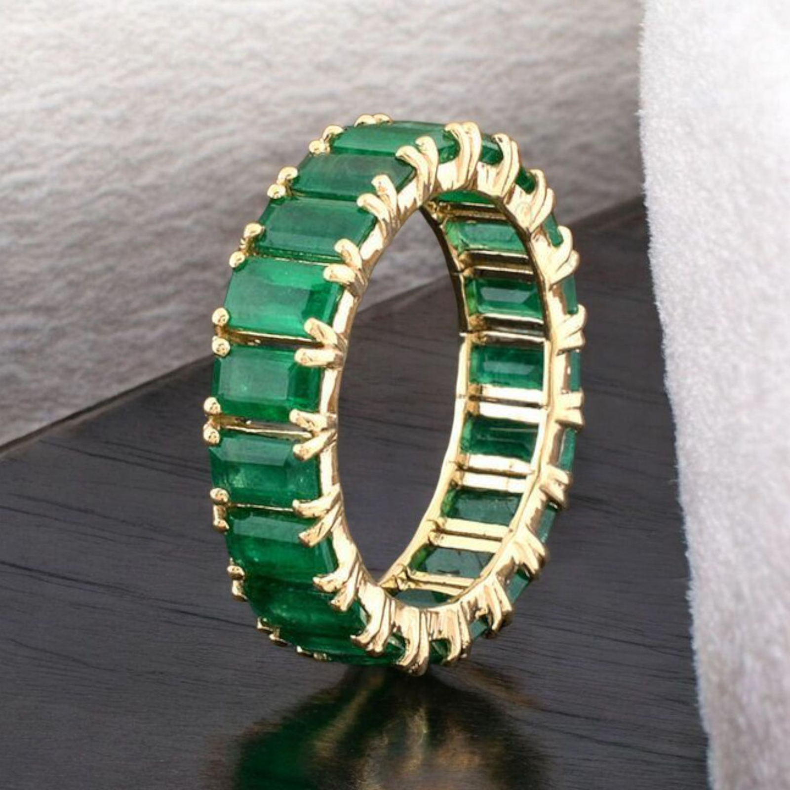 Lab-Created Emerald Eternity Wedding Band with Faceted Stones  -image