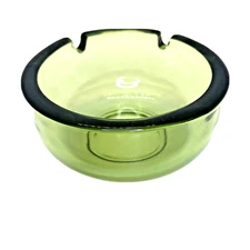 Vintage Ashtray Emerald Green Glass Small Round 2 Slot Ashtray Cigar Cigarettes