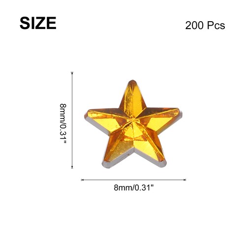 200 Stück Acryl-Stern-Strasssteine 8 x 8 mm, flache Rückseite, Gold - Bild 2 von 6