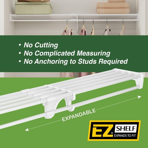 Expandable Shelf, Closet Shelf with Hanging Rod, 29" - 49", - White - 第 4/6 張圖片