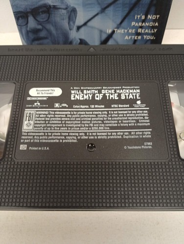 Enemy of the State VHS TAPE 1999 Will Smith Gene Hackman - Picture 6 of 8