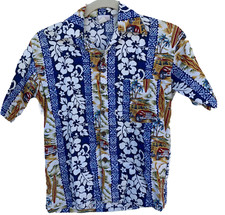 Cassidy's Originals Blue Surfboards Woody Hawaiian Aloha Button Down Shirt