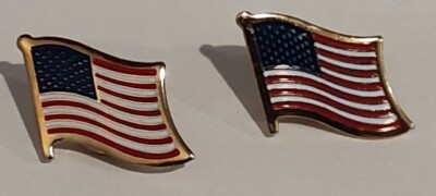 14 Waving Flag Pins High Quality + Vinyl Sticker   Patriotic Stars & Stripes