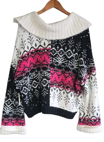 Anthropologie Pilcro Fuzzy Sweater Women's V Neck Printed Popover Mettalic NWT - Picture 5 of 9