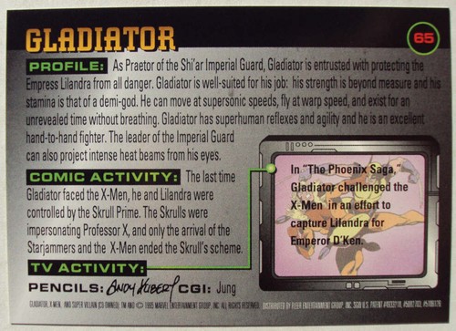 1996 Fleer Marvel X-Men #65 - Gladiator - Picture 2 of 2