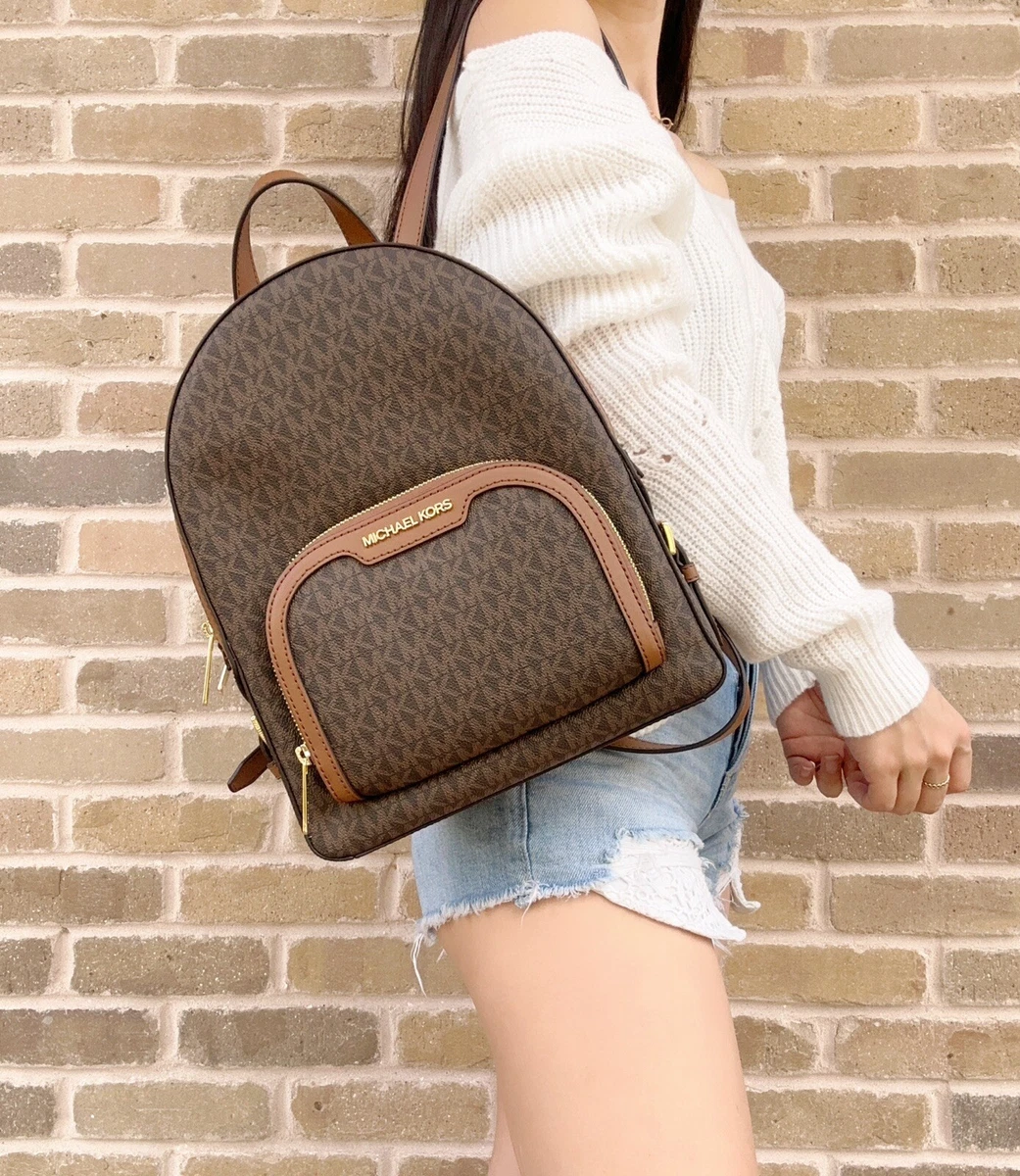 Michael Kors Jaycee Medium Zip Pocket Backpack Brown MK Signature