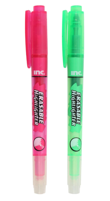INC. Eraseable Highlighters, Chisel Tip, 2 Count Pack ~ Pink Green