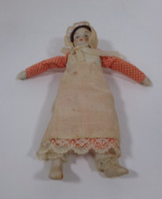 Porcelain Doll Face Hands Feet White Body Soft Starched Bonnet on Brown Curls 8"