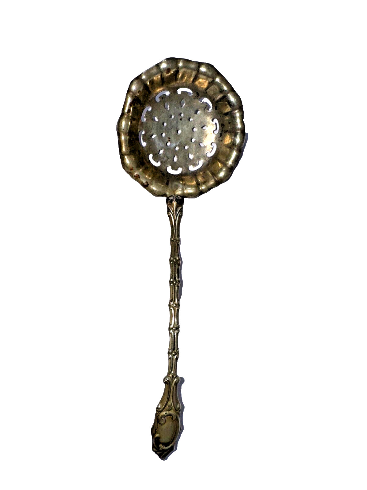 Antique 6" Victorian Ruffled Edge British Plate Nickle Silver Tea Strainer