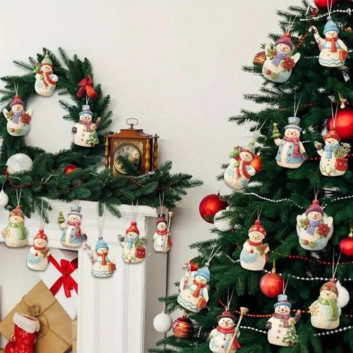 9 Stück Holz-Schneemann-Ornamente, Weihnachtsbaumschmuck, Weihnachts-Schneemann - Bild 7 von 12