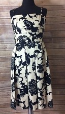 Nine West Women's Beige Black Floral Print Spaghetti Strap Pleated Dress, 10.