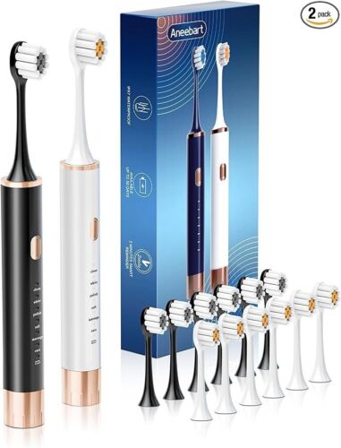 2 Pack Electric Toothbrush Sonic Toothbrush USB Rechargeable 12 Heads 6 Modes