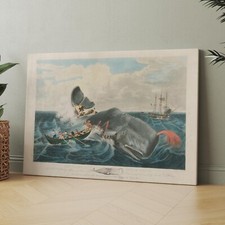 Capturing a Sperm Whale by John William Hill 1835 Ocean Canvas Wall Art Print