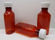 10 LOT Prescription Medicine Amber Plastic Graduated Oval Bottles/Caps 2 OZ