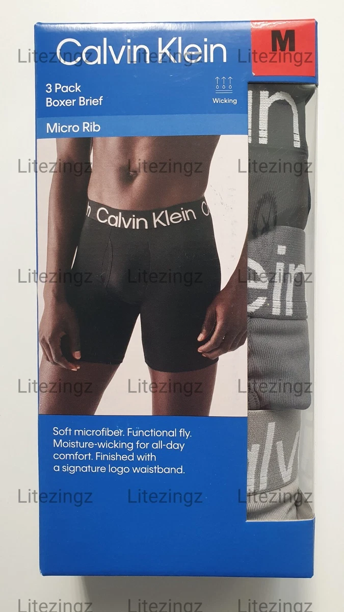 Calvin Klein 3 Pack Breathable Microfibre Men's Boxer Shorts Briefs Black,  Grey