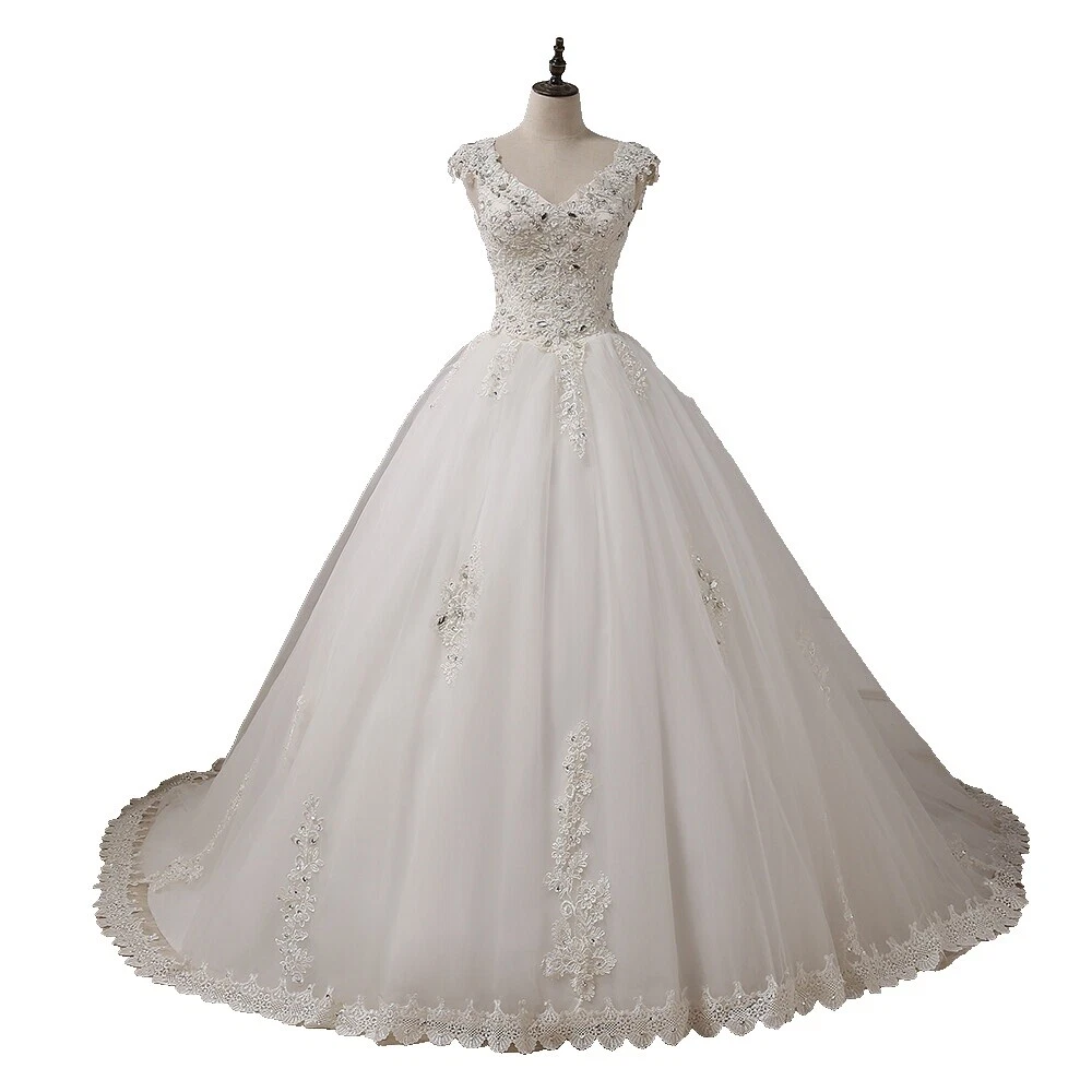 Cristal/Diamante Manga Corta Tul Vestidos de novia