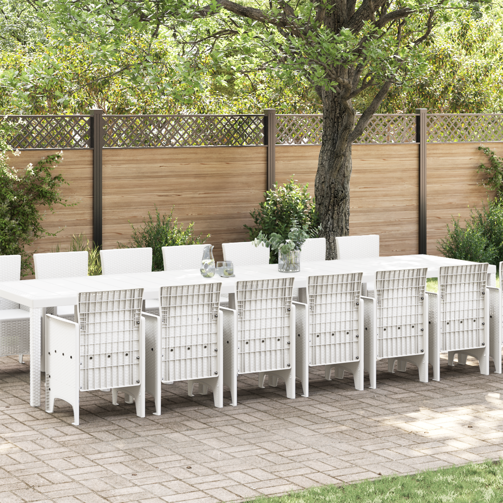Set Pranzo Giardino 15 Pezzi Bianco Rattan Sintetico