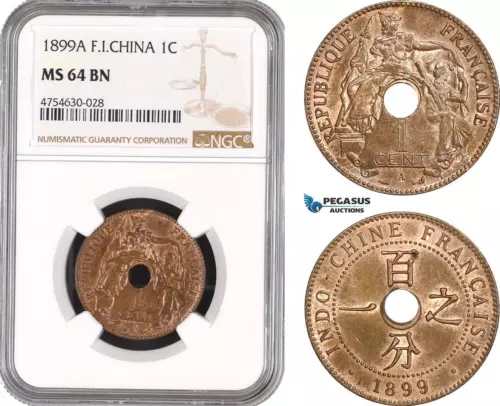 AE504, French Indo-China, 1 Centime (Cent) 1899-A, Paris, NGC MS64BN