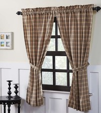 63"L Curtain Set Charcoal Gray Dark Tan Open Plaid Country Farmhouse Sawyer Mill