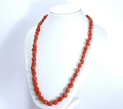 Collier En Corail Rouge Sassi Accodée Longue Fermeture Argent 925 - AGLN 0228- - Photo 1/3