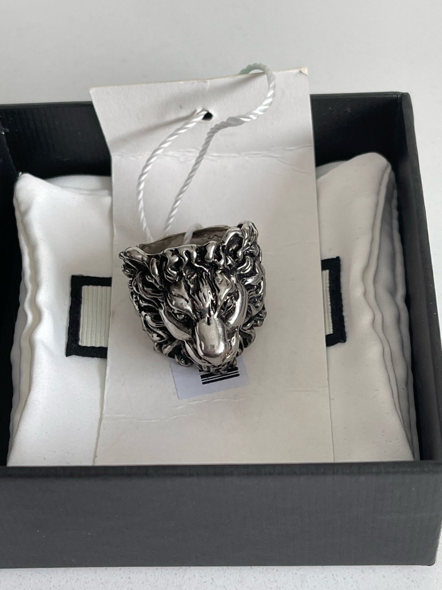 GUCCI Lion Head Ring Size 23 / UK T / US 10 Aged Silver GUCCI Lion Head Ring Size 23 / UK T / US 10 Aged Silver