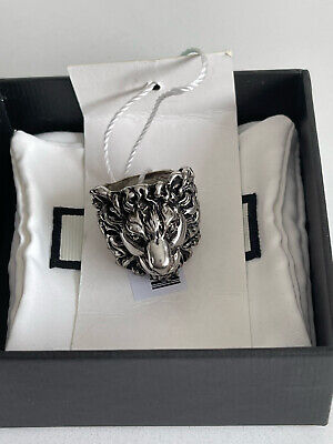 GUCCI Lion Head Ring Size 23 / UK T / US 10 Aged Silver GUCCI Lion Head Ring Size 23 / UK T / US 10 Aged Silver