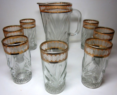 8-teiliges Saftset mit Goldrand Klarschliffglas von Studio Silberschmied Kristall