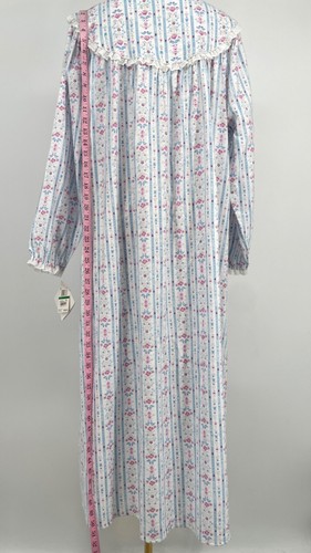 NEW Lanz of Salzburg womens size L Flannel Nightgown Tyrollean Blue Floral maxi - Picture 8 of 9