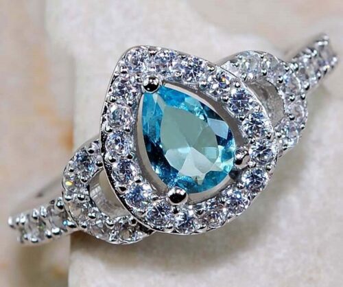 1CT Aquamarine & Topaz 925 Solid Sterling Silver Ring Jewelry Sz 7 MK1-6