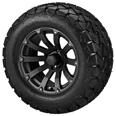 (4) Golf Cart 22x10-12 Trail Fox A/T Tires on 12x7 Matte Black Beast Wheels