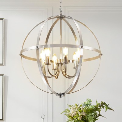 DLLT 6-Light Chrome Globe Pendant Light Fixtures, Industrial Sphere Pendant L...