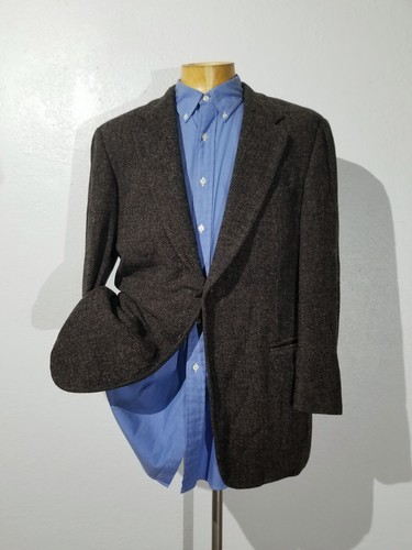 Giacca blazer tweed spina di pesce marrone nero Hickey Freeman 42R cappotto sportivo - Foto 2 di 5