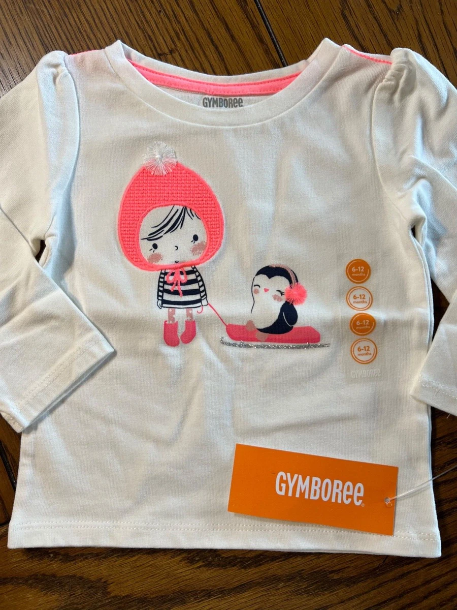 NWT Gymboree Girls Polar Pink Ivory Snowy Friends Tee Shirt Size 6-12 Months