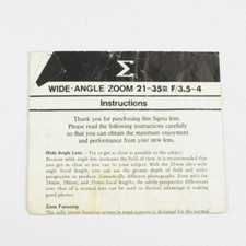 Sigma Zoom 21-35mm f/3.5-4 Lens - Operating Instruction Manual