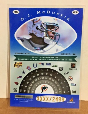 O.J. McDuffie 1997 Totally Certified Platinum Blue Executive Proof #XXXX/2499 SP