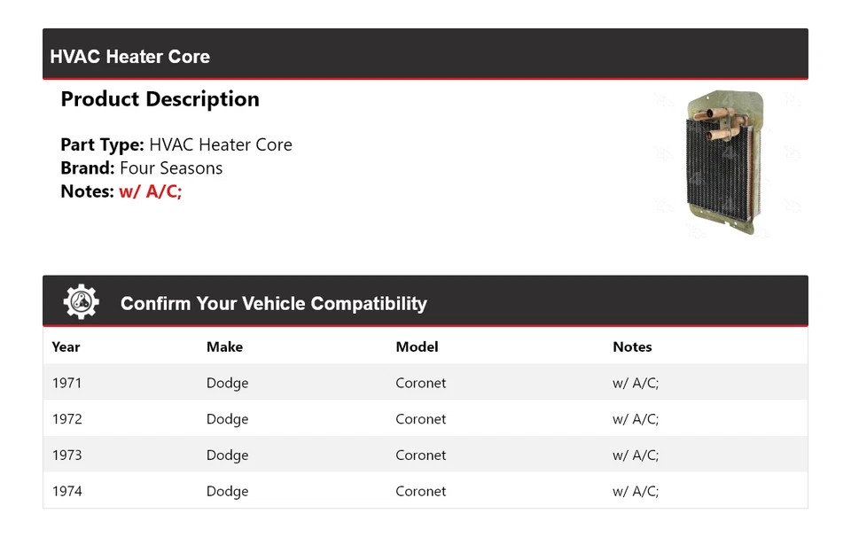 Para 1971-1974 Dodge Coronet HVAC Heater Core 4 Seasons 1972 1973 - Imagem 2 de 4