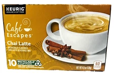 Cafe Escapes Chai Latte Beverage Mix Keurig K Cups 10 ct 4.9 oz