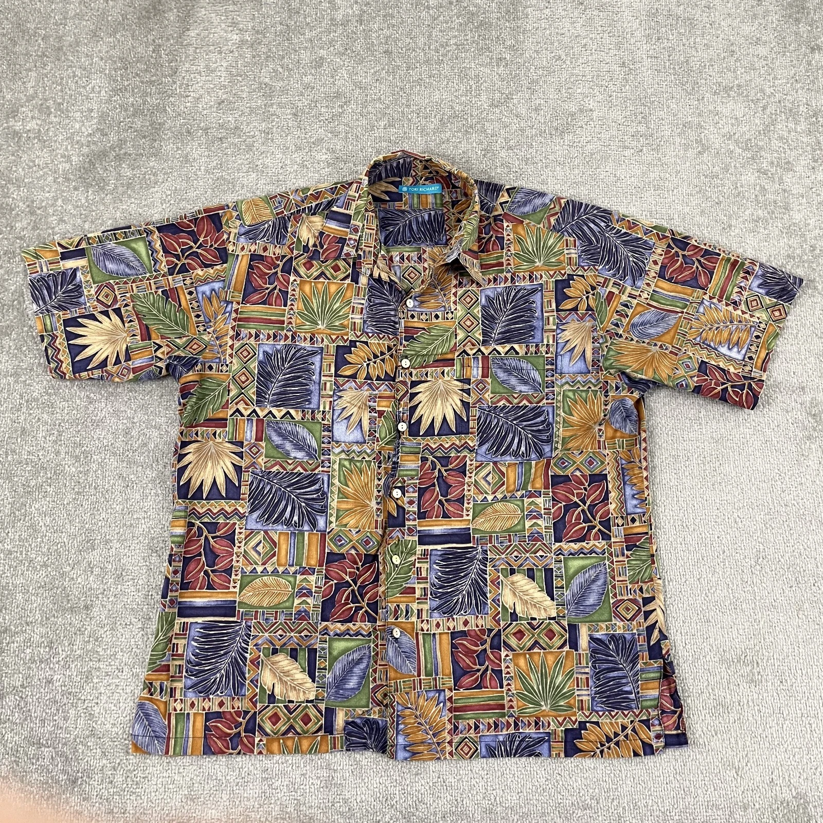 Tori Richard Hawaiian Shirt Mens Large Floral Short Sleeve Pocket Made in USA