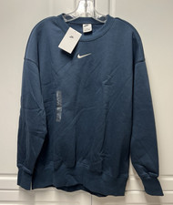 NWT - Nike Oversized Blue Fleece Center Swoosh Sweatshirt - Women's Medium