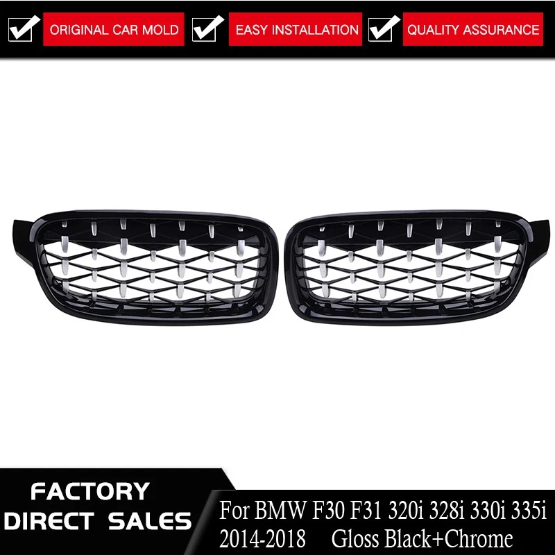 Front Kidney Diamond Grille Grill Replacement For BMW 3-Series F30 F31 2013-2018 - Изображение 2 из 4