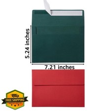 Wishop Christmas A7 Envelopes 5x7 Self-Adhesive Green Red 100 Pack