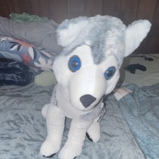 Wolf Plush Stuffed Animal, Medium 14-24 in, Gray White Blue Eyes, Washable