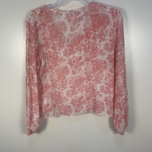 Soft Surroundings Vintage 100% Silk Tree Print V Neck Ruffle Blouse Red Size S - Picture 6 of 11