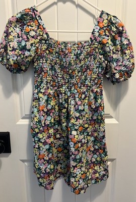 Gap Kids Floral Dress, Smocked, Lined, Puff Sleeves. Girls M (8)